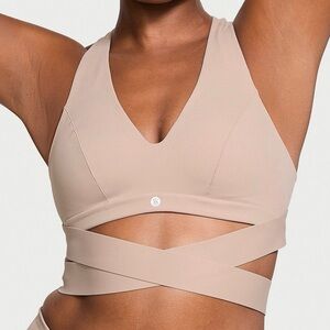 VSX Elevate Plunge Wrap Sports Bra Small Bar Taupe NWOT